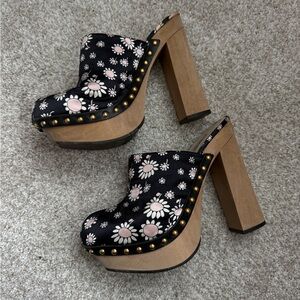 Miu Miu satin floral print mules